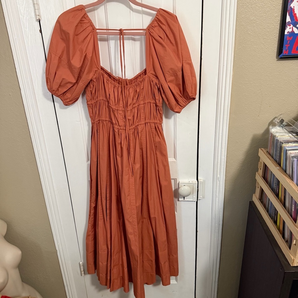 Ulla Johnson Midi Puff-Sleeve Palma Dress Orange Rust Size 4 G2 - Picture 4 of 10